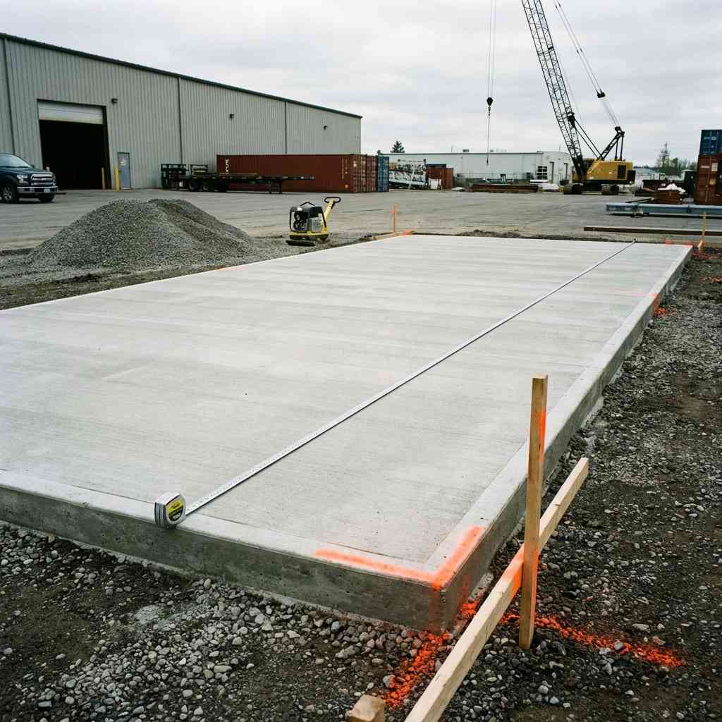 Prepared concrete pad for container