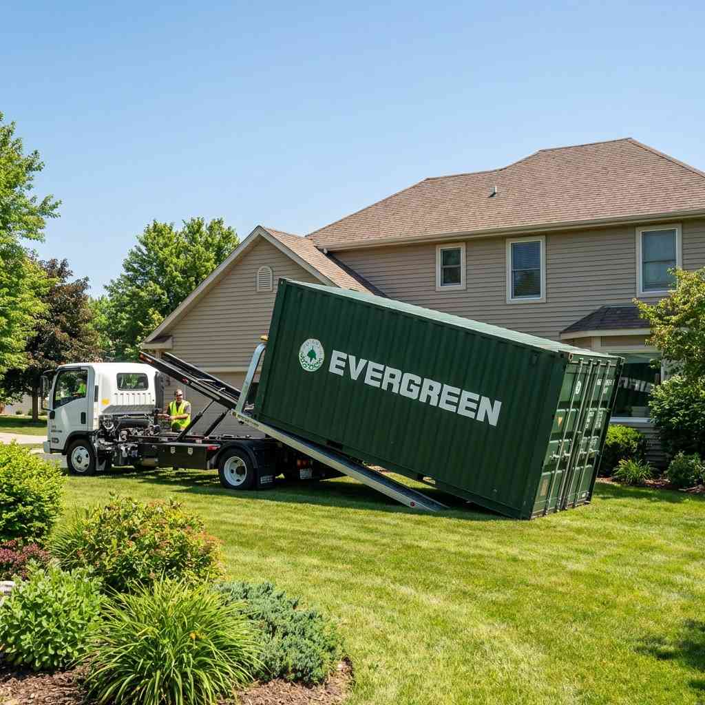 Tilt bed truck delivery of Evergreen container